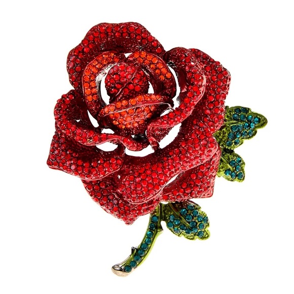 Jewelry - Gunmetal Rose Rhinestone Brooch